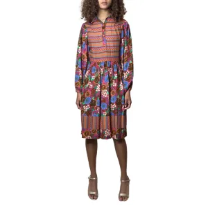 1970's Original Vintage Multi - Coloured Floral Long Sleeved Dress UK 10 - 12