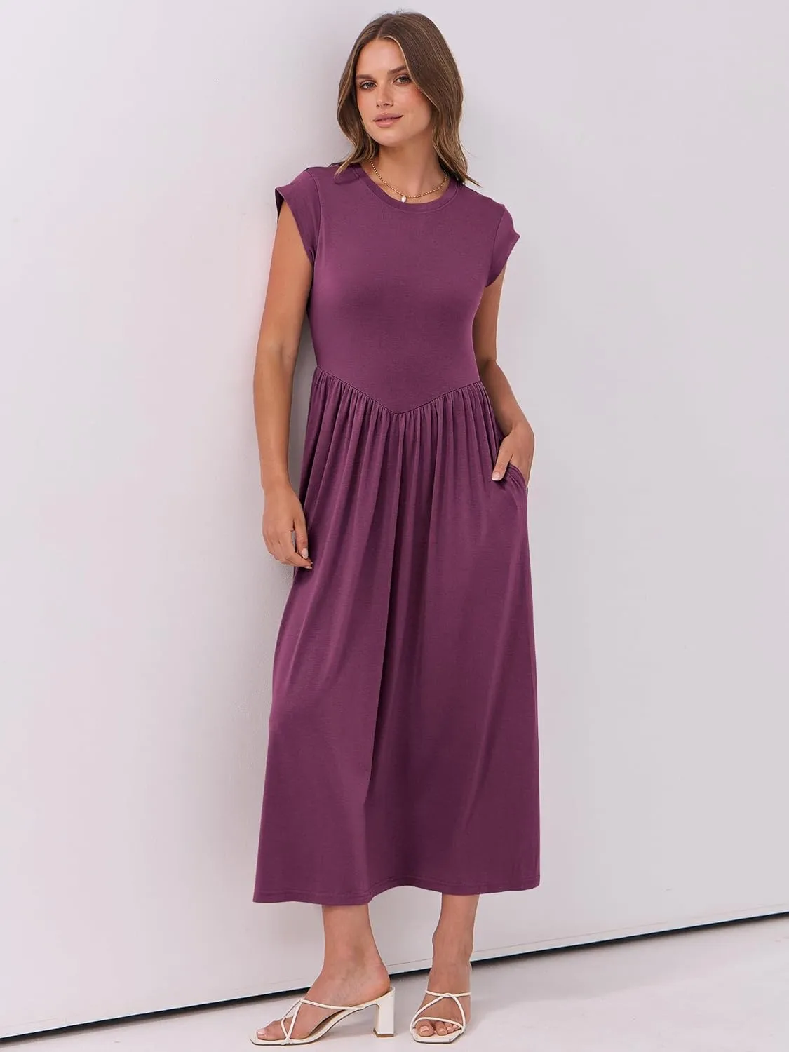ANRABESS Women Cap Sleeve Maxi Dress Summer Dressy Casual Elegant Fit Flare High Waist Flowy Aline Long Beach Sundress