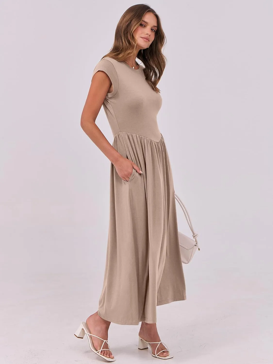 ANRABESS Women Cap Sleeve Maxi Dress Summer Dressy Casual Elegant Fit Flare High Waist Flowy Aline Long Beach Sundress