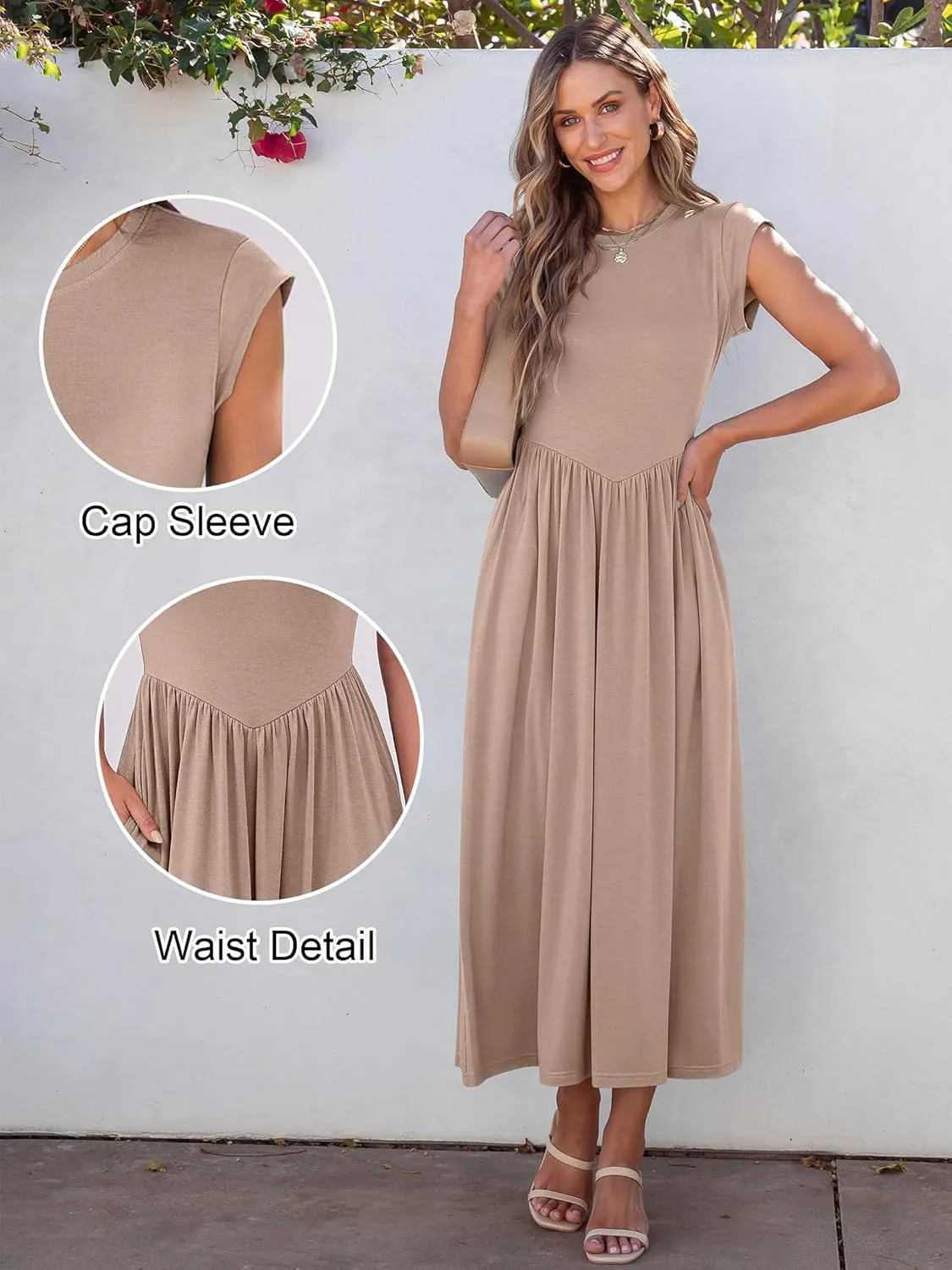 ANRABESS Women Cap Sleeve Maxi Dress Summer Dressy Casual Elegant Fit Flare High Waist Flowy Aline Long Beach Sundress