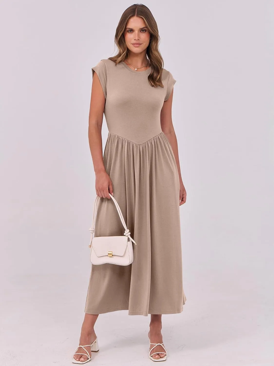 ANRABESS Women Cap Sleeve Maxi Dress Summer Dressy Casual Elegant Fit Flare High Waist Flowy Aline Long Beach Sundress