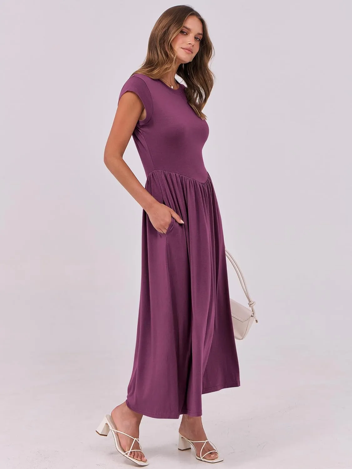 ANRABESS Women Cap Sleeve Maxi Dress Summer Dressy Casual Elegant Fit Flare High Waist Flowy Aline Long Beach Sundress