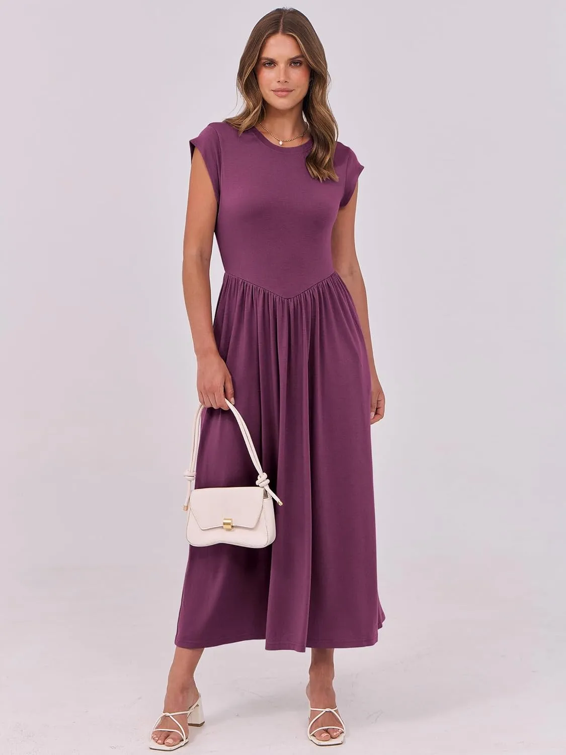 ANRABESS Women Cap Sleeve Maxi Dress Summer Dressy Casual Elegant Fit Flare High Waist Flowy Aline Long Beach Sundress