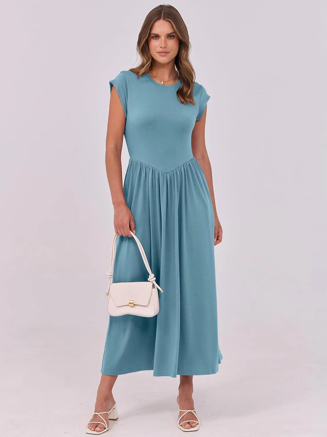 ANRABESS Women Cap Sleeve Maxi Dress Summer Dressy Casual Elegant Fit Flare High Waist Flowy Aline Long Beach Sundress