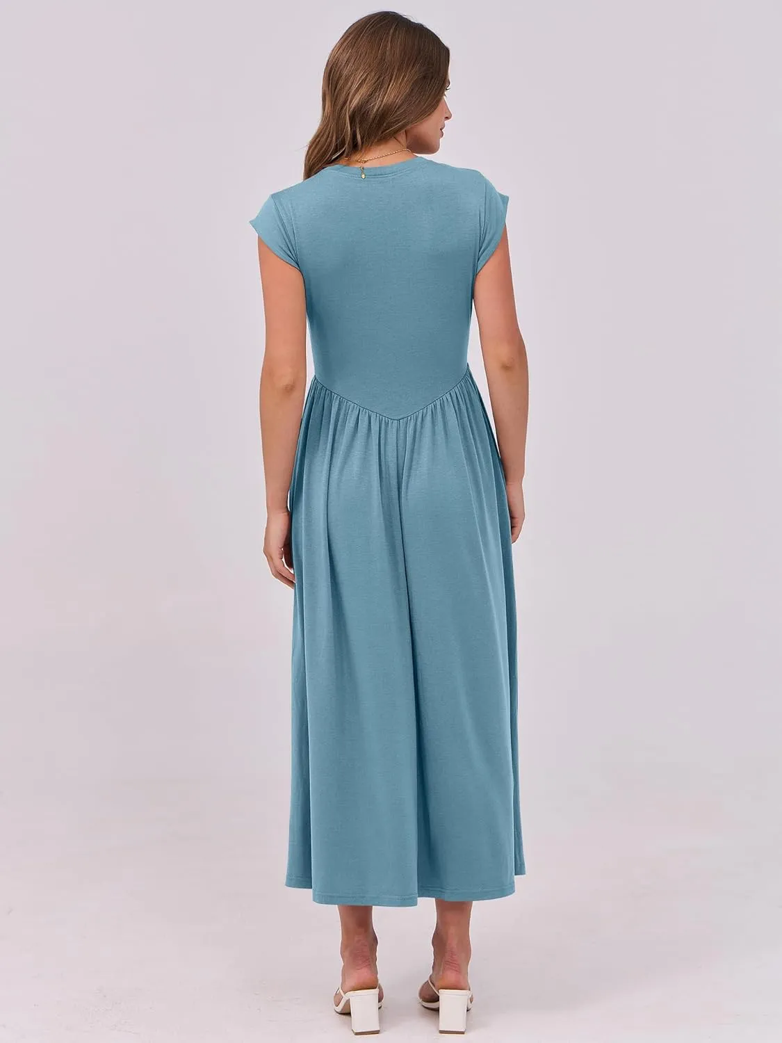 ANRABESS Women Cap Sleeve Maxi Dress Summer Dressy Casual Elegant Fit Flare High Waist Flowy Aline Long Beach Sundress