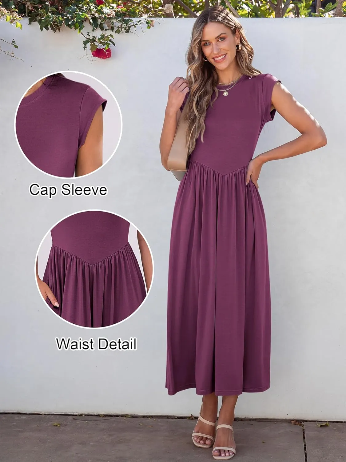 ANRABESS Women Cap Sleeve Maxi Dress Summer Dressy Casual Elegant Fit Flare High Waist Flowy Aline Long Beach Sundress