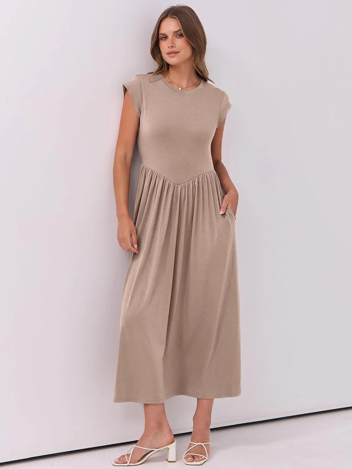 ANRABESS Women Cap Sleeve Maxi Dress Summer Dressy Casual Elegant Fit Flare High Waist Flowy Aline Long Beach Sundress