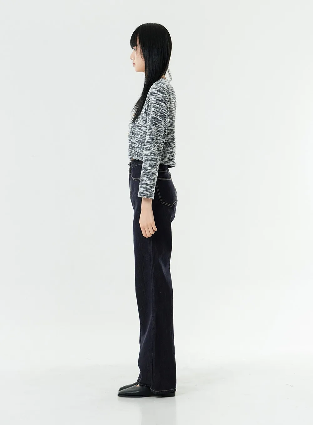 Basic Long Wide Leg Raw Denim Jeans OS01