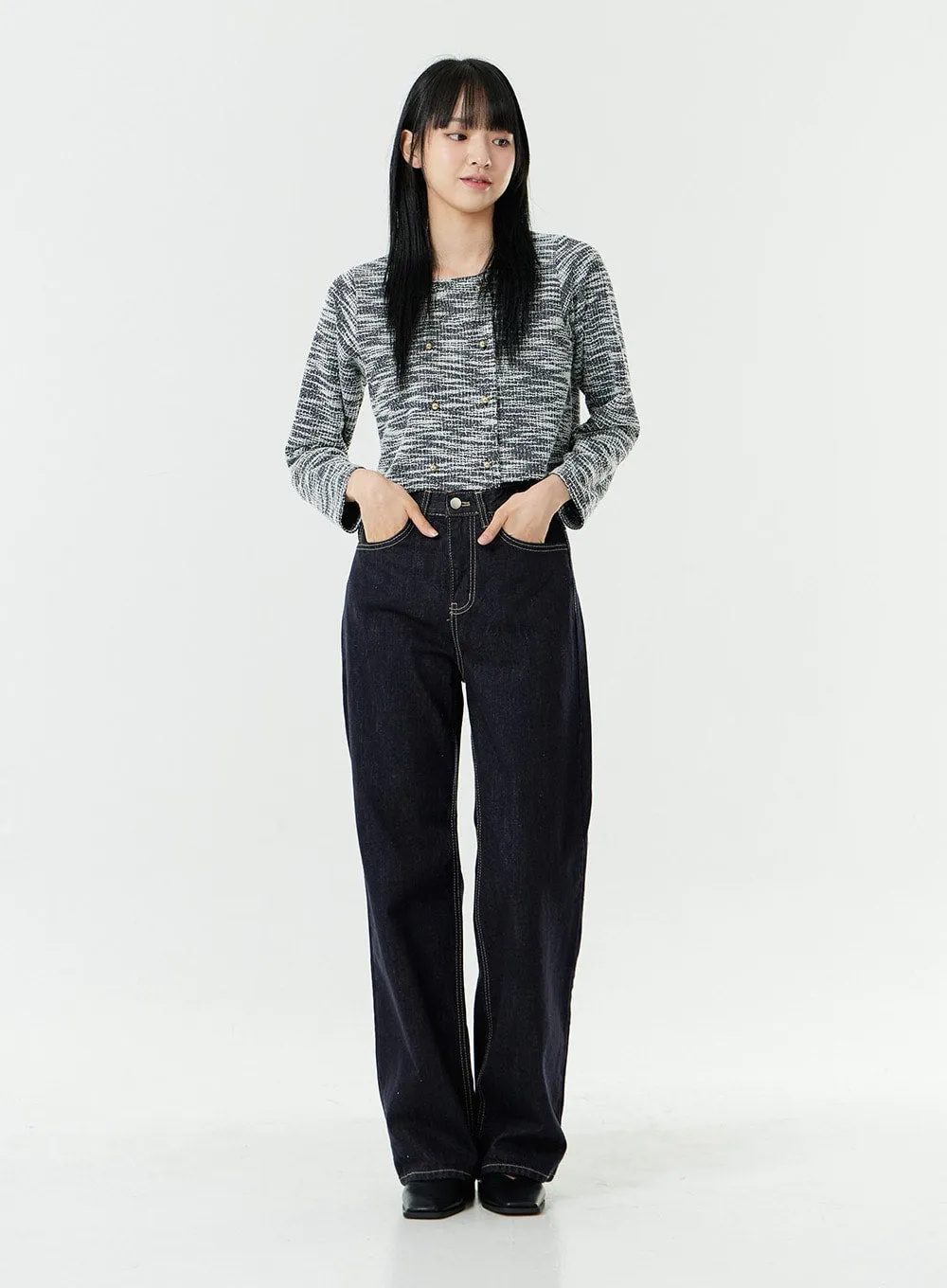 Basic Long Wide Leg Raw Denim Jeans OS01