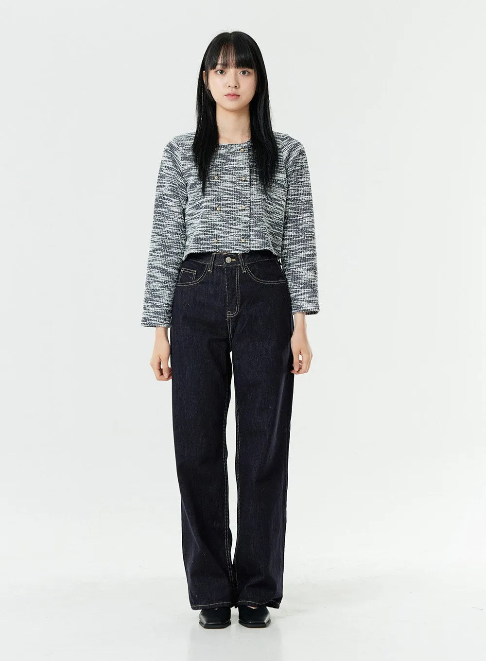 Basic Long Wide Leg Raw Denim Jeans OS01