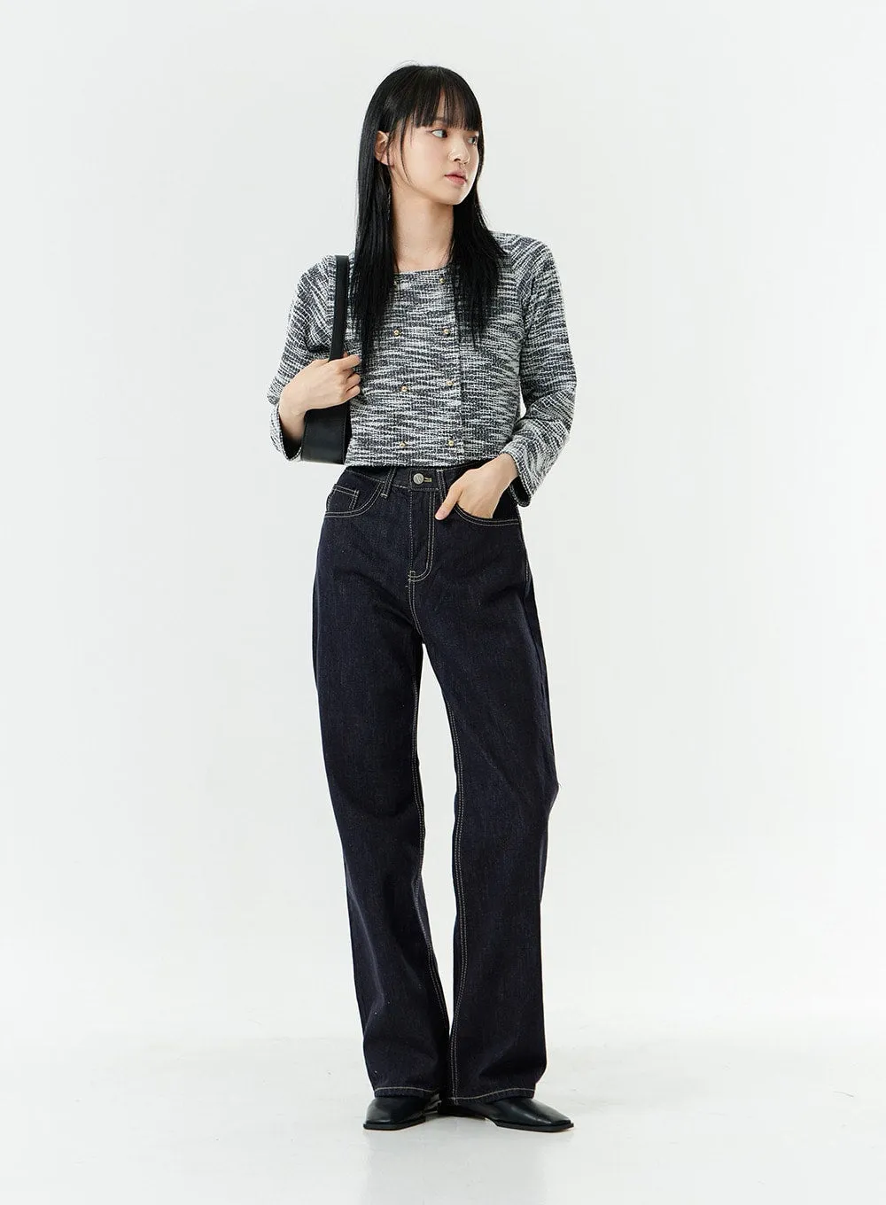 Basic Long Wide Leg Raw Denim Jeans OS01