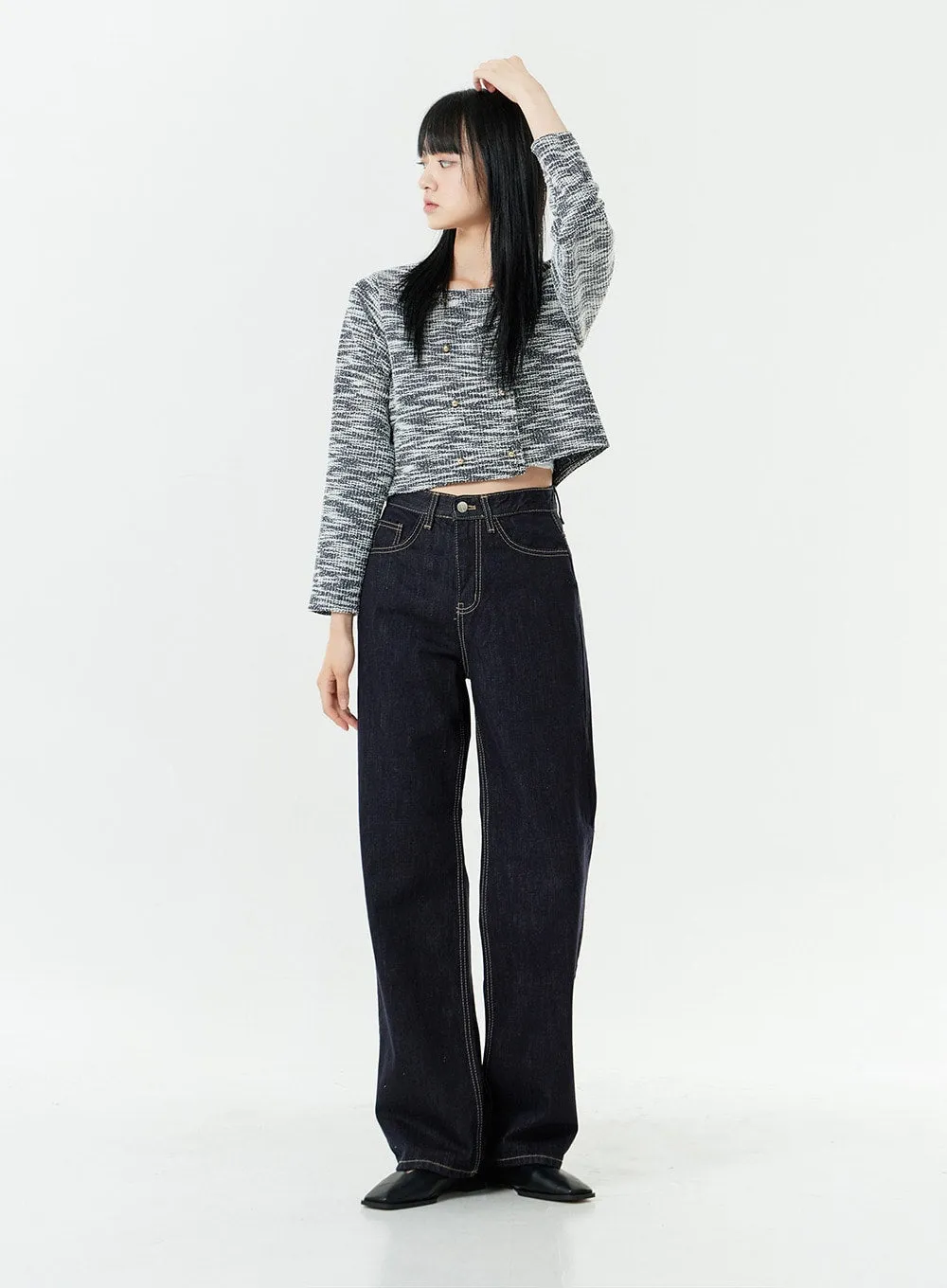 Basic Long Wide Leg Raw Denim Jeans OS01