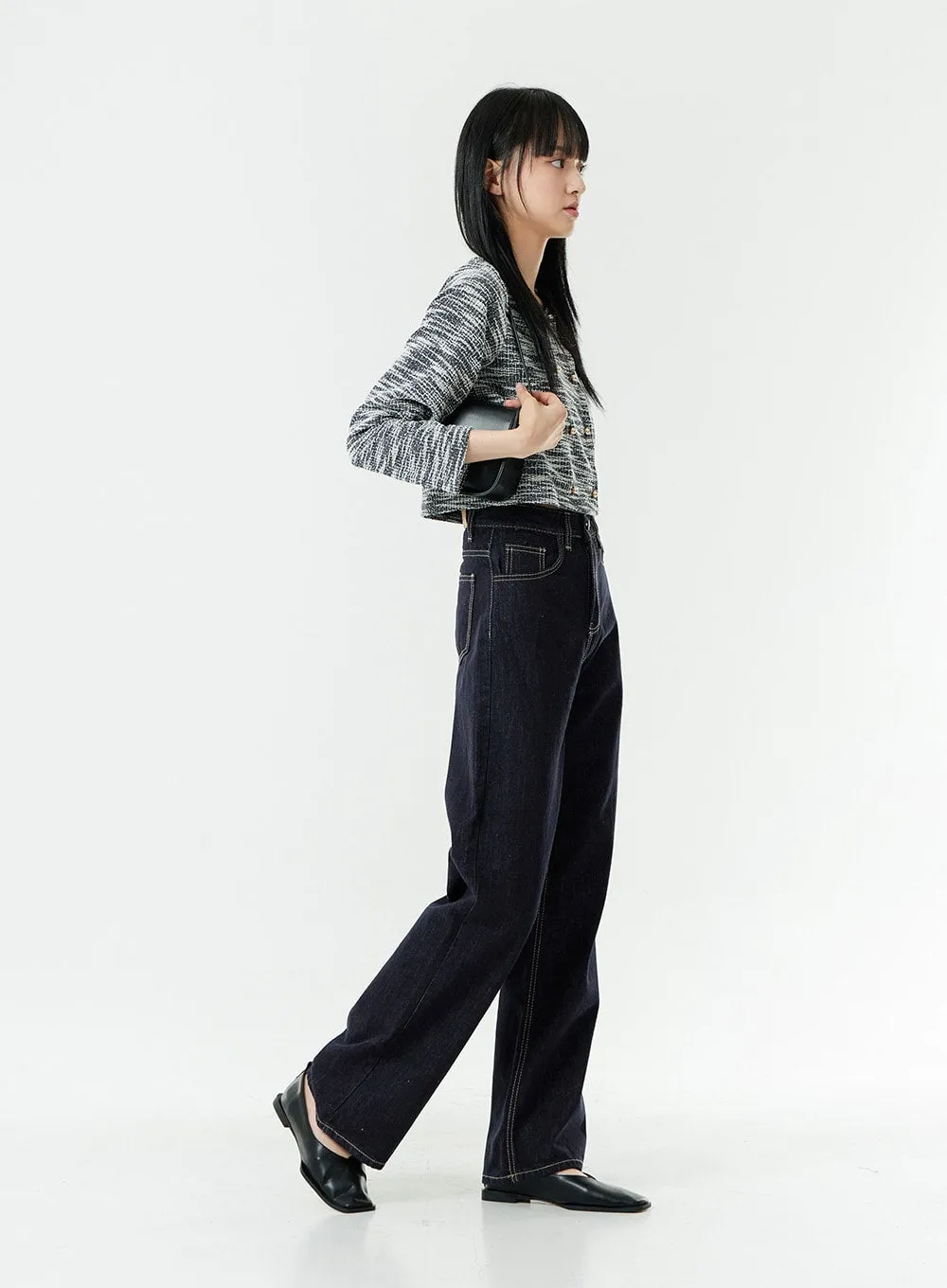 Basic Long Wide Leg Raw Denim Jeans OS01
