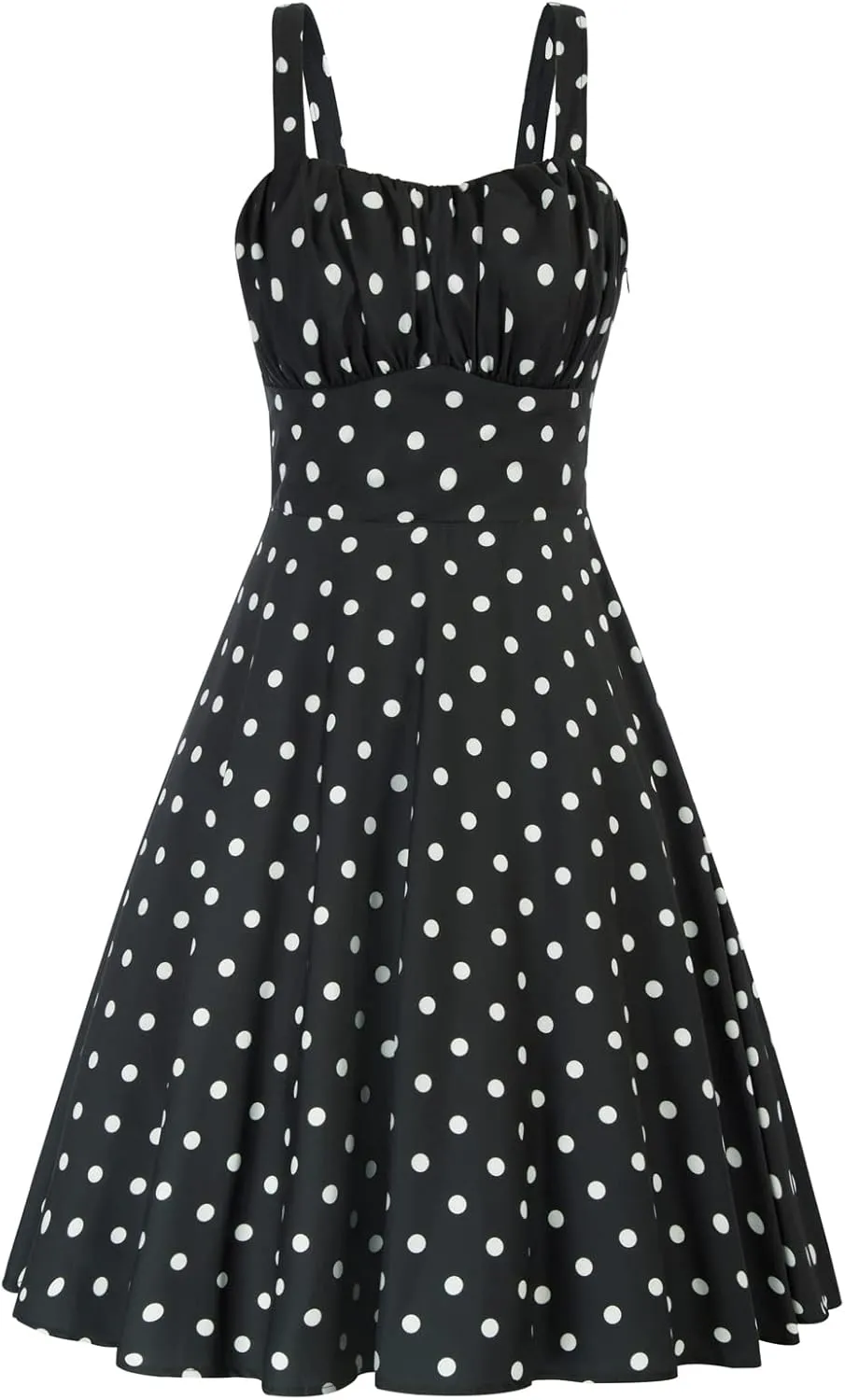Belle Poque Women's Vintage Sleeveless Solid Floral Ruched Summer Cute A-Line Flowy Swing Midi Dress