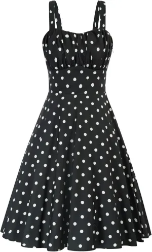 Belle Poque Women's Vintage Sleeveless Solid Floral Ruched Summer Cute A-Line Flowy Swing Midi Dress