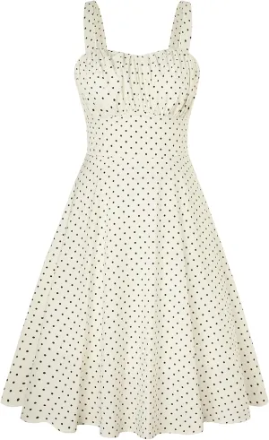 Belle Poque Women's Vintage Sleeveless Solid Floral Ruched Summer Cute A-Line Flowy Swing Midi Dress