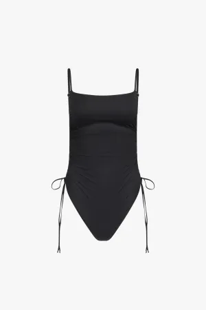 Black Lace-Up Ruched One Piece