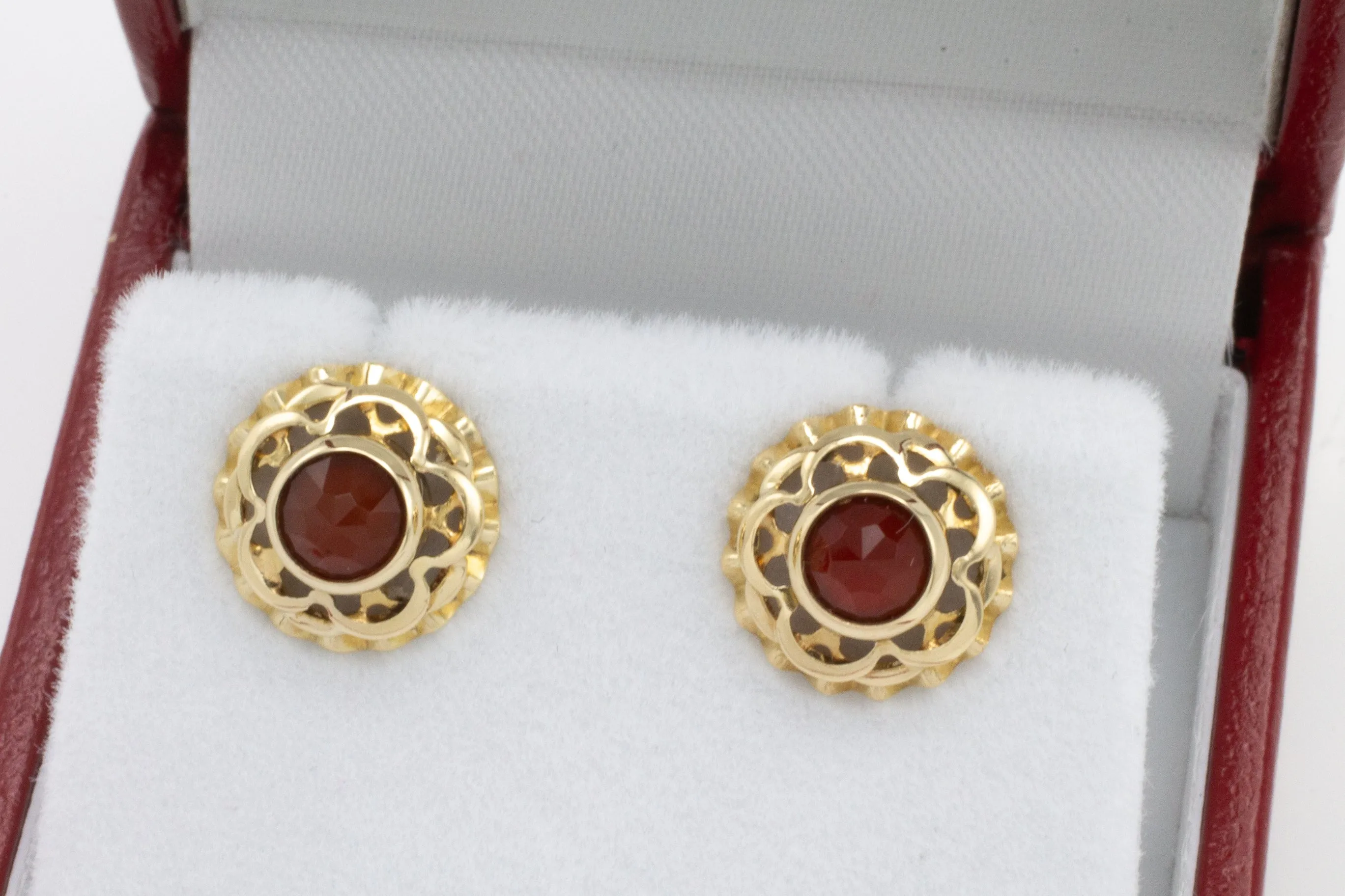 Carnelian studs in 14 carat gold