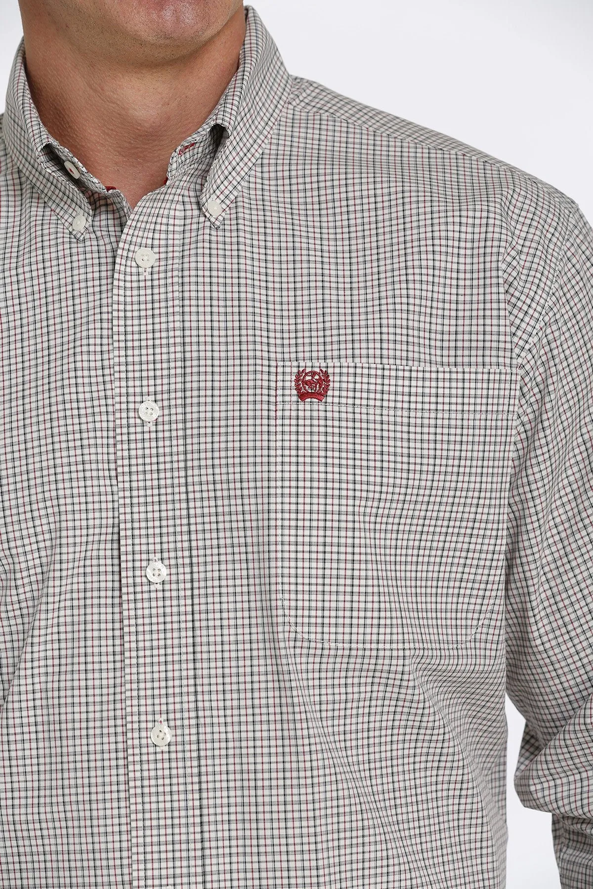 Cinch Mens Plaid Buttoned Down Western L/S Shirt - Cream/Red/Brown - MTW1105462