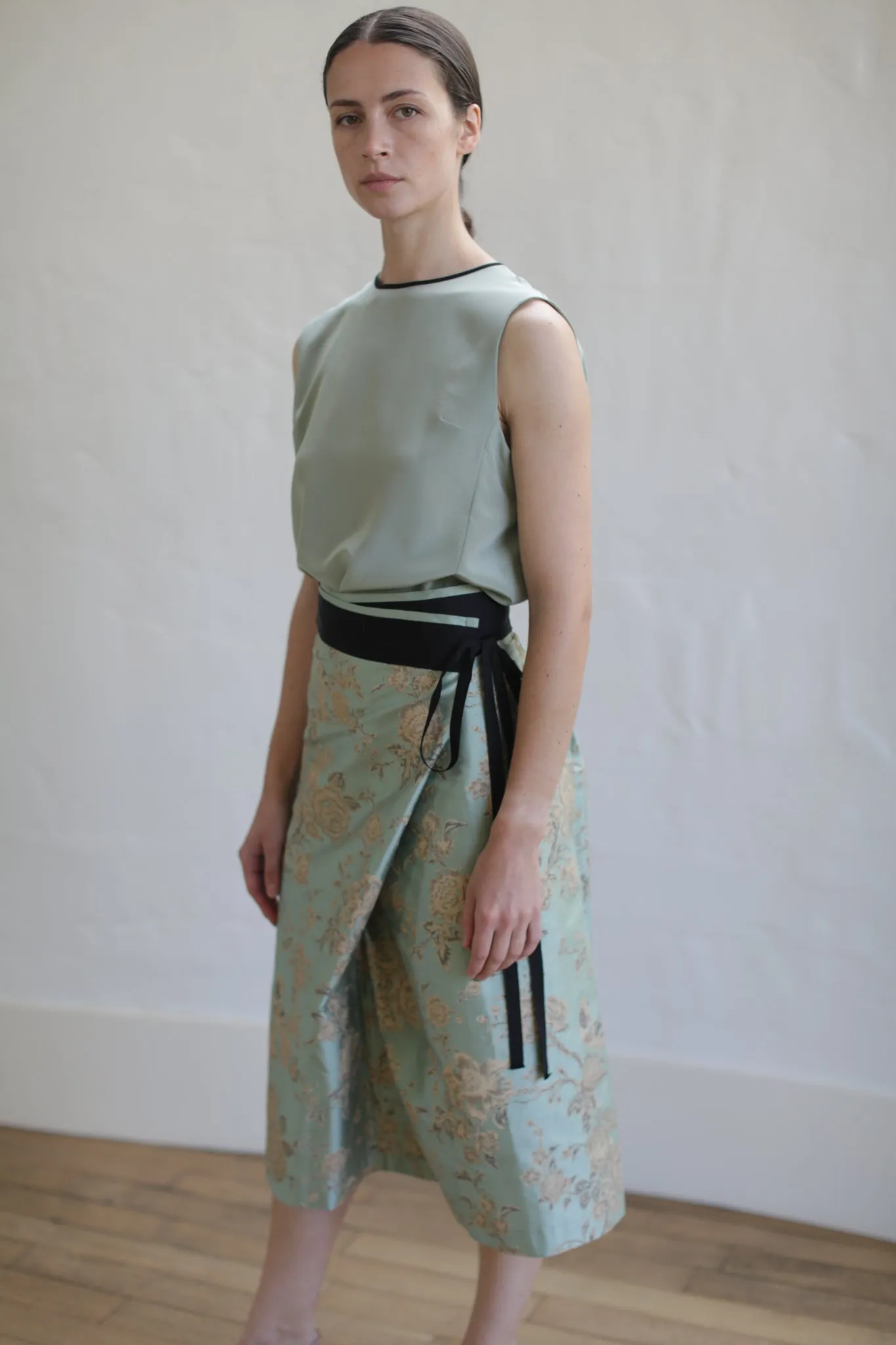 Dupioni Petal Wrap Skirt | Jade