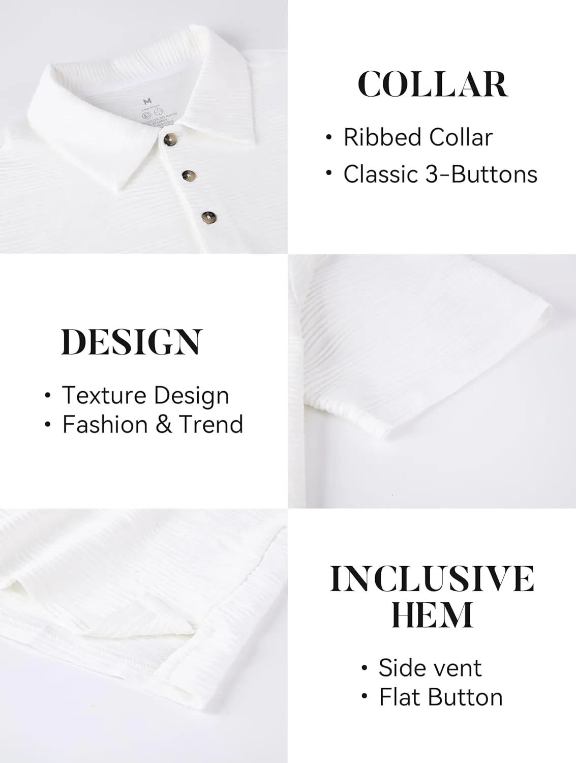 Esabel.C Men's Zipper Polo Shirts Textured Knit Short Sleeve Ribbed Stretchy Polo Shirts for Men