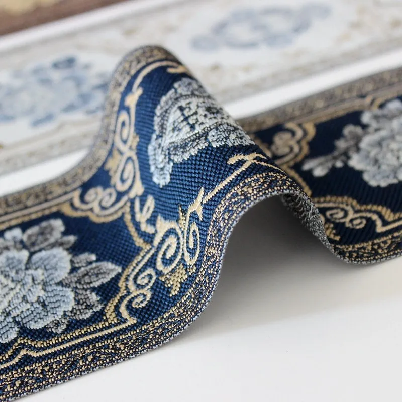 Ethnic Flowers Embroidery 90mm 3 1/2" Jacquard Ribbon Polyester Silk Metallic Fabric Trim For Wedding Dress Blouse Pillow Border Linen Hat