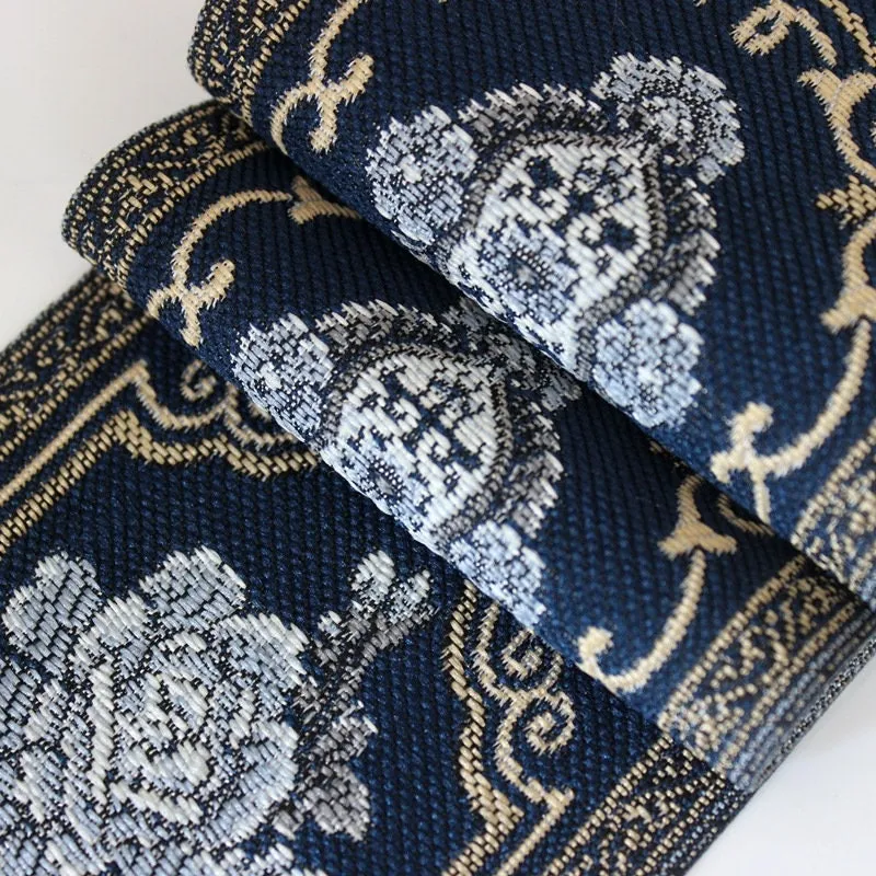 Ethnic Flowers Embroidery 90mm 3 1/2" Jacquard Ribbon Polyester Silk Metallic Fabric Trim For Wedding Dress Blouse Pillow Border Linen Hat