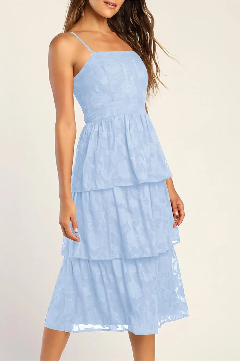 Ferlema Women's 2025 Summer Sleeveless Spaghetti Strap Smocked Tiered Flowy Beach Cocktail Midi Dresses