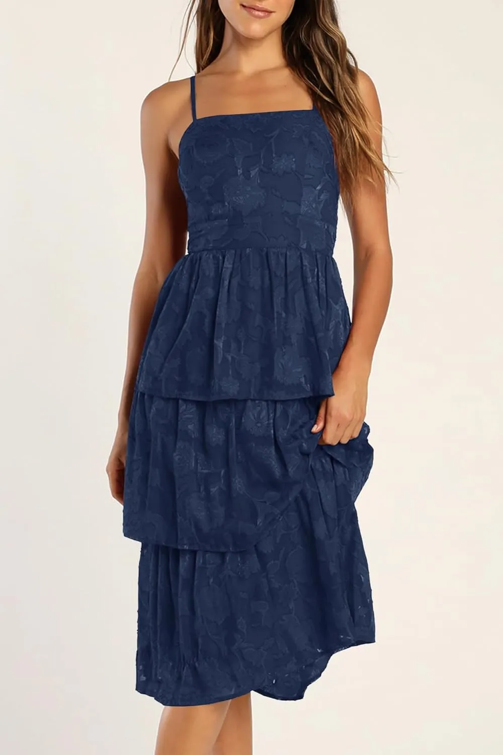 Ferlema Women's 2025 Summer Sleeveless Spaghetti Strap Smocked Tiered Flowy Beach Cocktail Midi Dresses