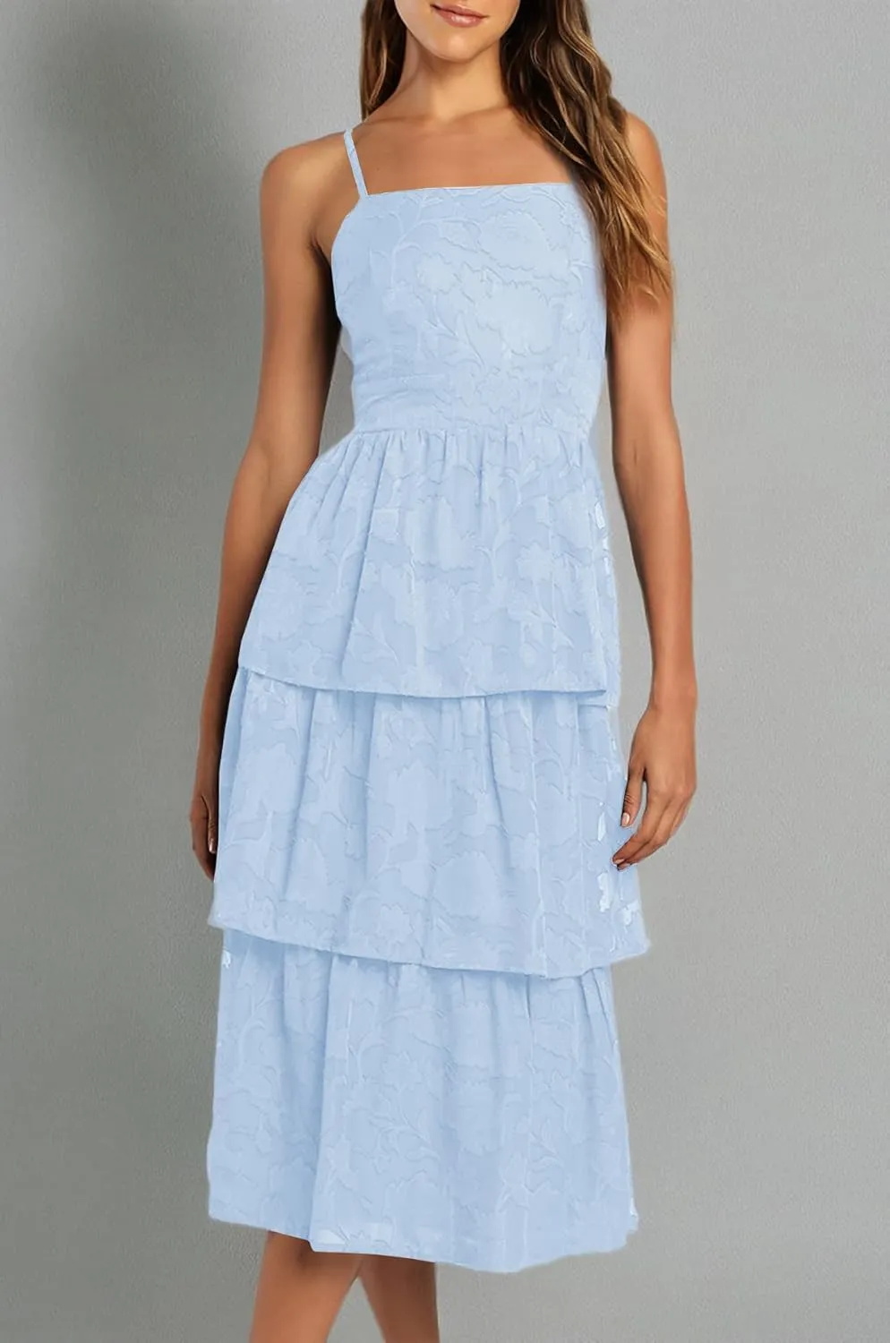 Ferlema Women's 2025 Summer Sleeveless Spaghetti Strap Smocked Tiered Flowy Beach Cocktail Midi Dresses
