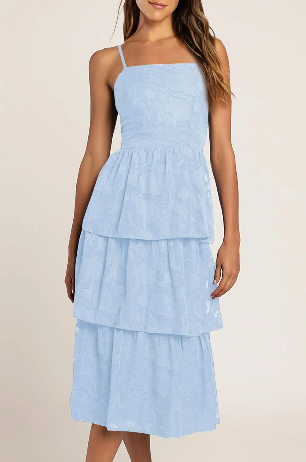 Ferlema Women's 2025 Summer Sleeveless Spaghetti Strap Smocked Tiered Flowy Beach Cocktail Midi Dresses
