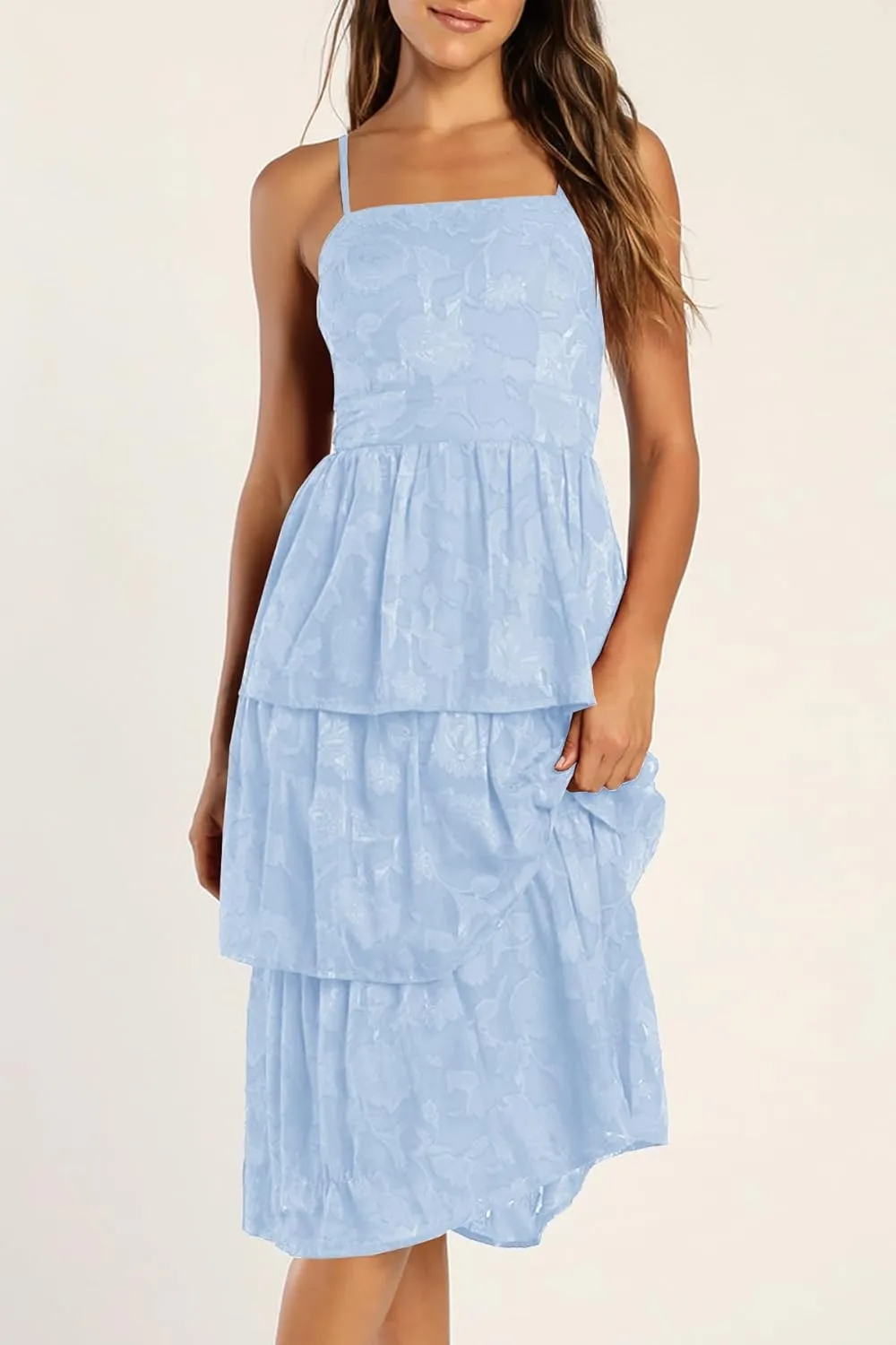 Ferlema Women's 2025 Summer Sleeveless Spaghetti Strap Smocked Tiered Flowy Beach Cocktail Midi Dresses