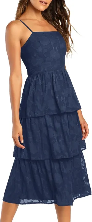 Ferlema Women's 2025 Summer Sleeveless Spaghetti Strap Smocked Tiered Flowy Beach Cocktail Midi Dresses