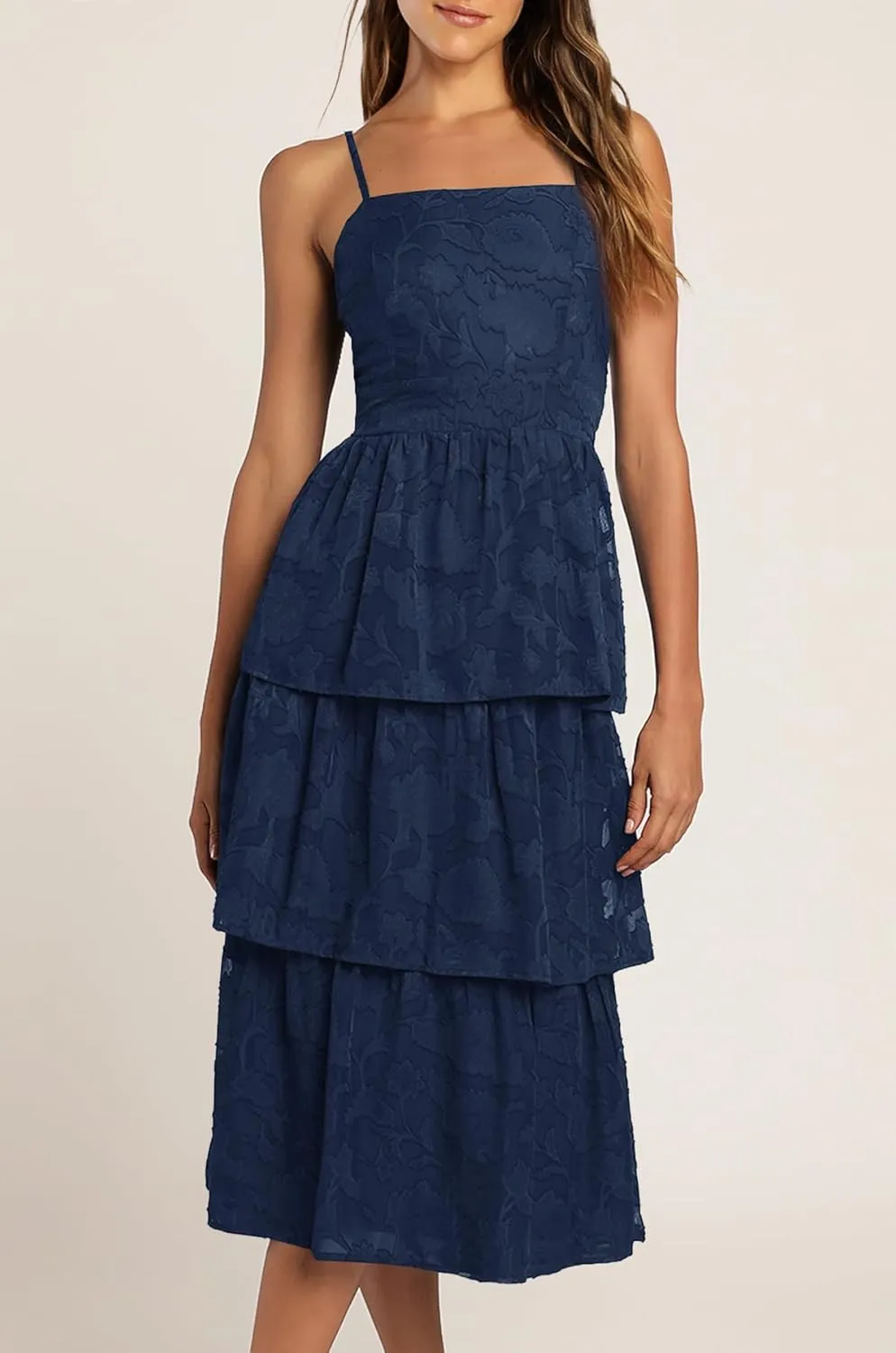 Ferlema Women's 2025 Summer Sleeveless Spaghetti Strap Smocked Tiered Flowy Beach Cocktail Midi Dresses
