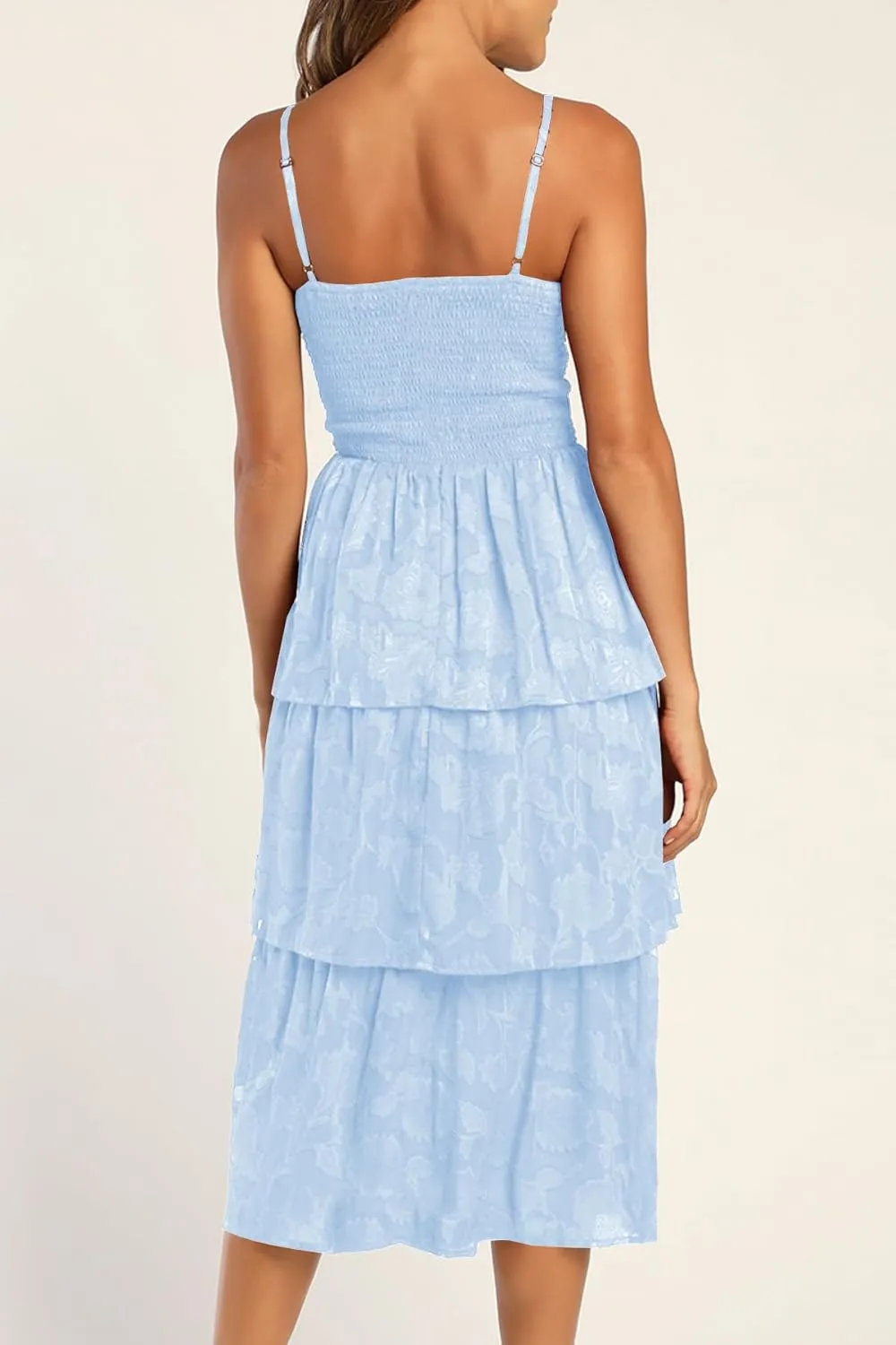 Ferlema Women's 2025 Summer Sleeveless Spaghetti Strap Smocked Tiered Flowy Beach Cocktail Midi Dresses