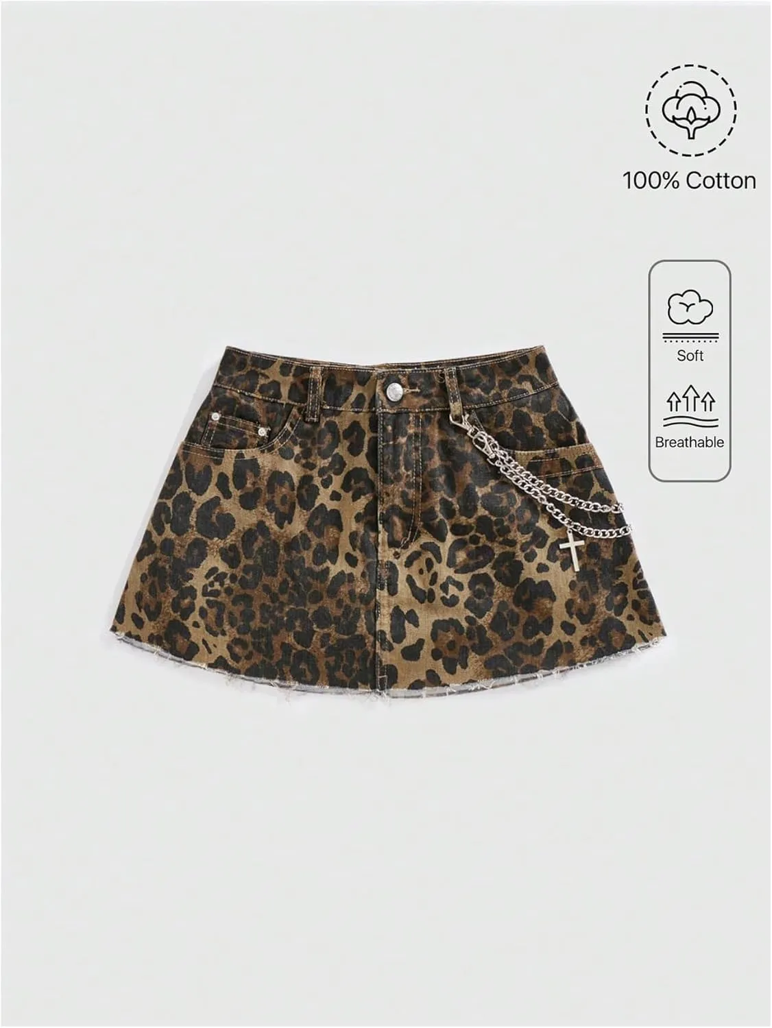 Floerns Women's Cheetah Print Skirts Low Waist Leopard Goth Denim Mini Skirt