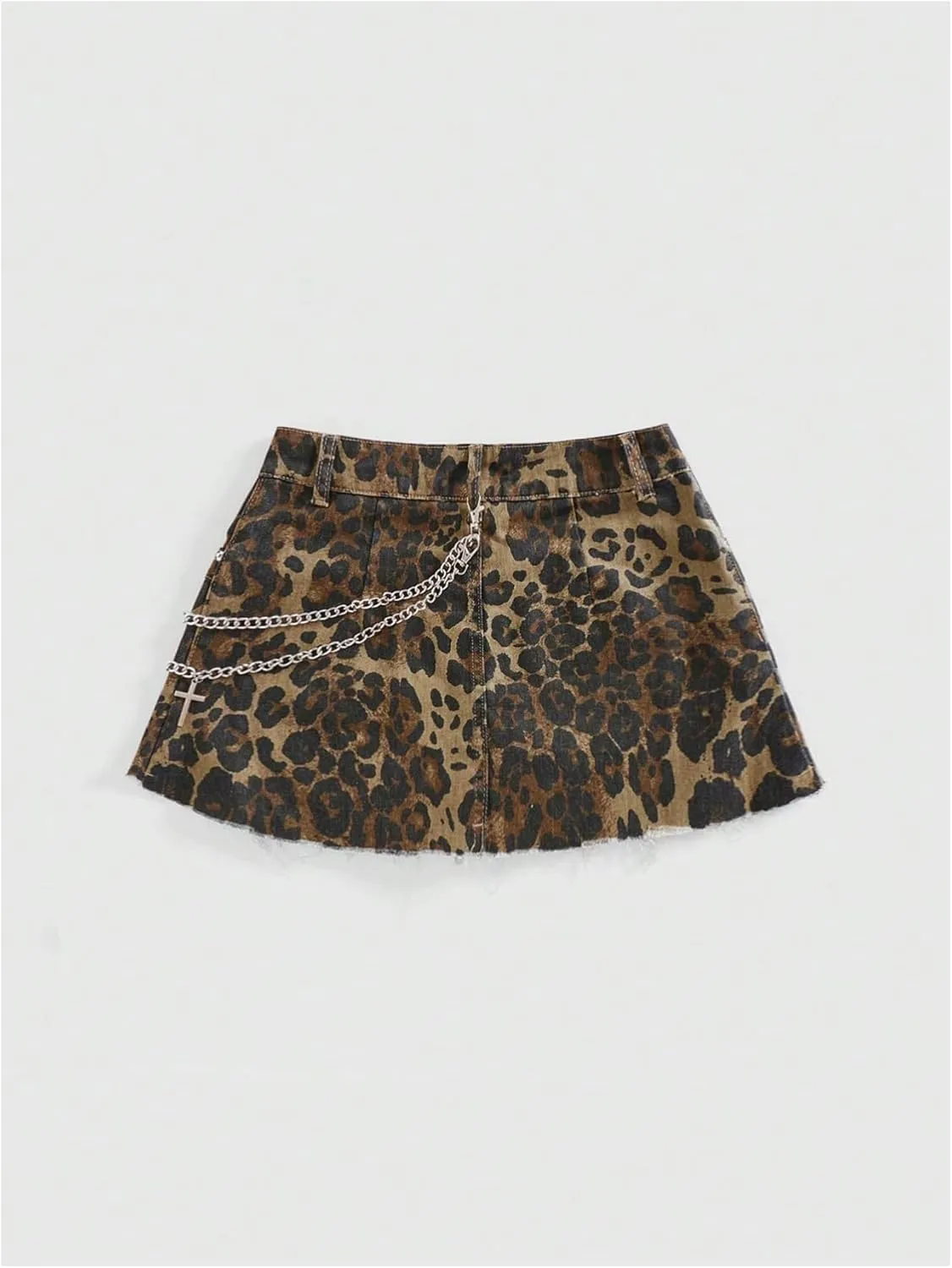 Floerns Women's Cheetah Print Skirts Low Waist Leopard Goth Denim Mini Skirt