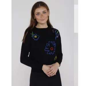 Floral Outline Drop Shoulder Sweater