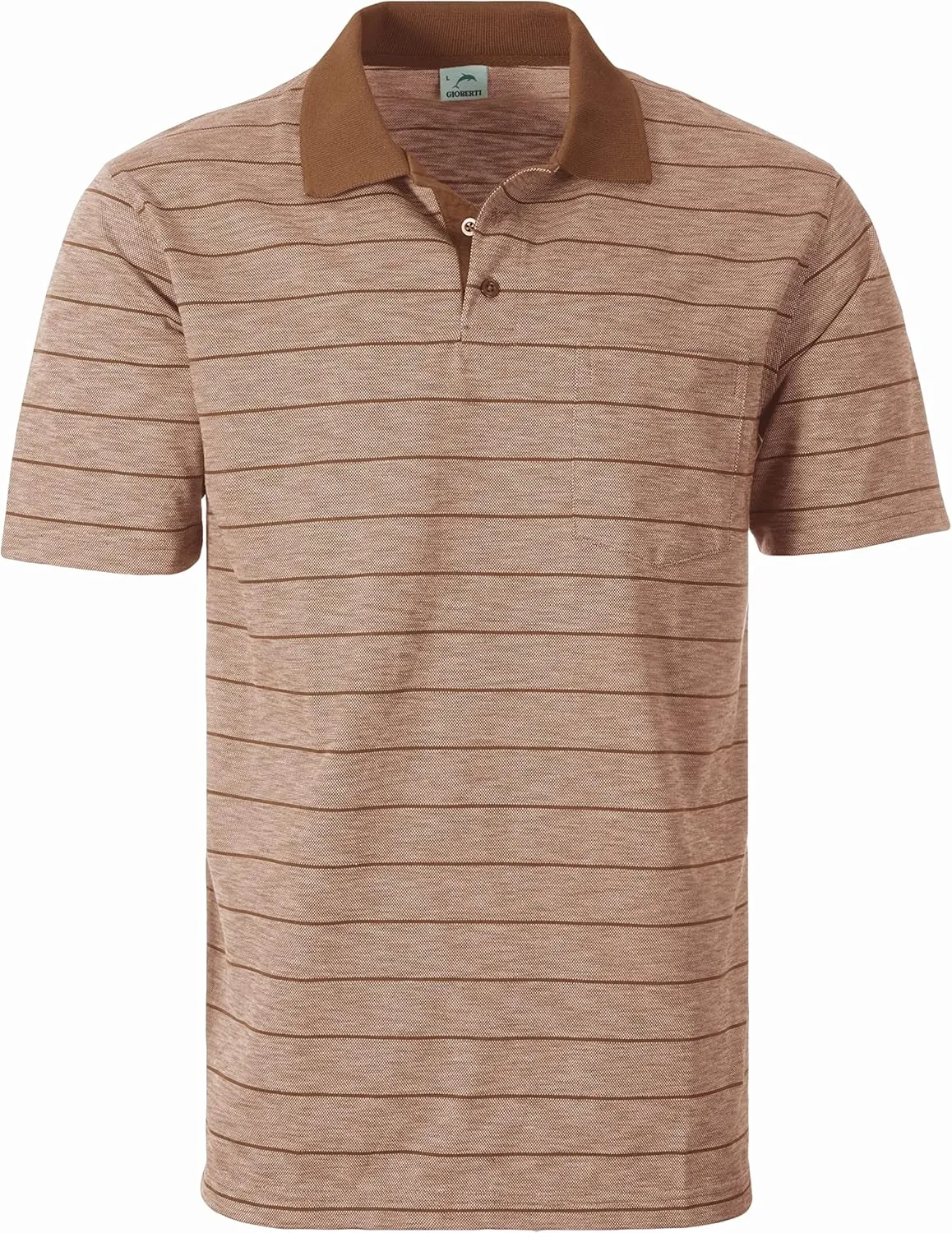 Gioberti Mens Regular Fit Yarn Dye Striped Short Sleeve Polo Shirt with Pocket