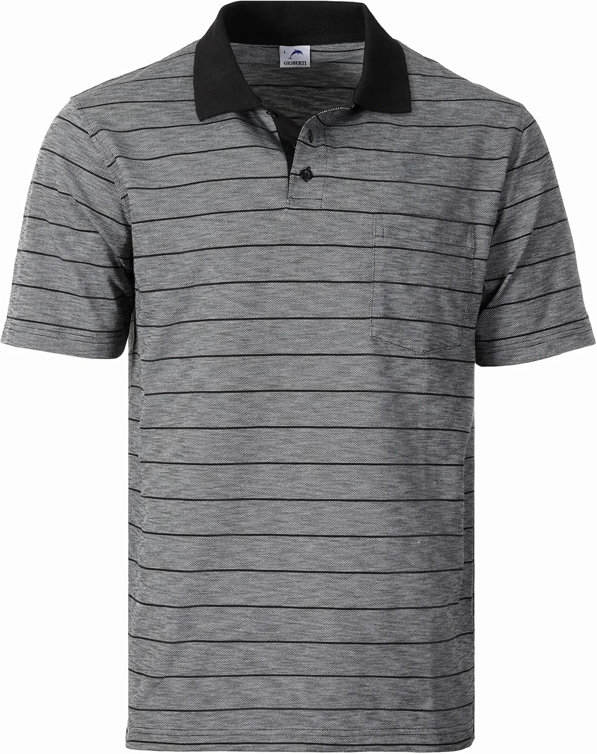 Gioberti Mens Regular Fit Yarn Dye Striped Short Sleeve Polo Shirt with Pocket