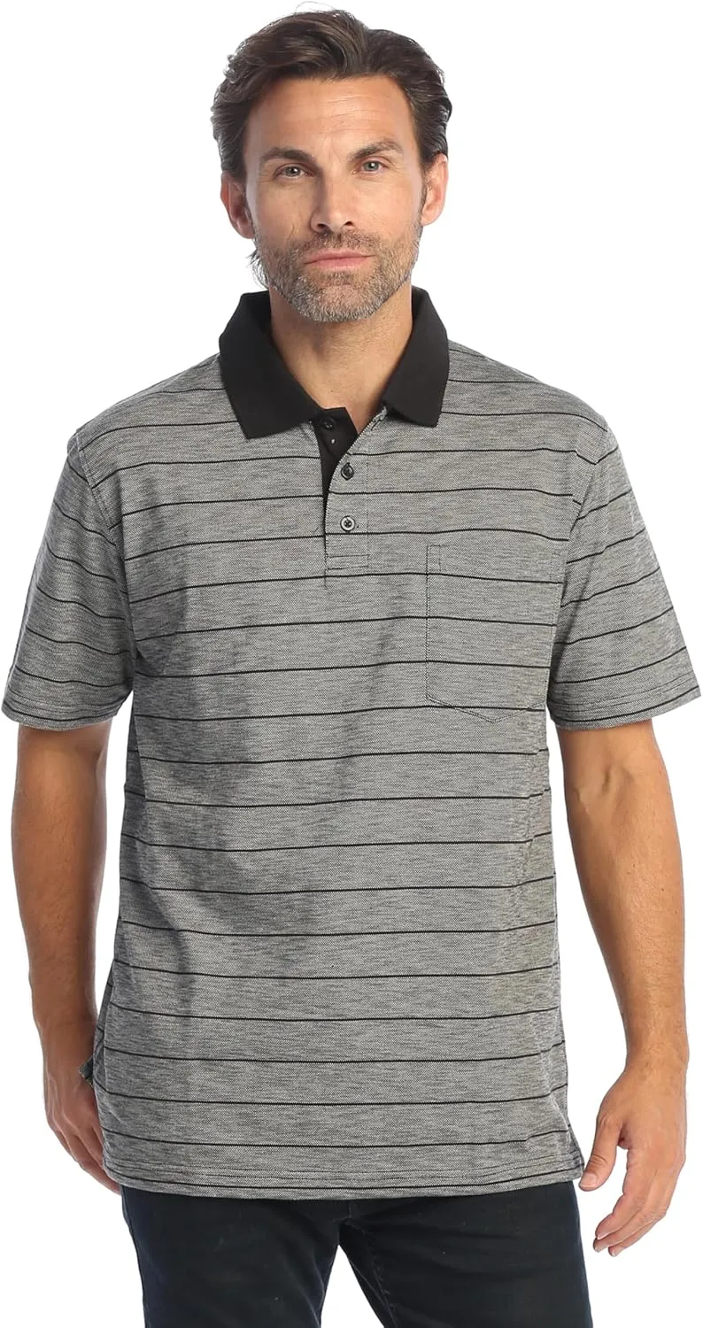 Gioberti Mens Regular Fit Yarn Dye Striped Short Sleeve Polo Shirt with Pocket