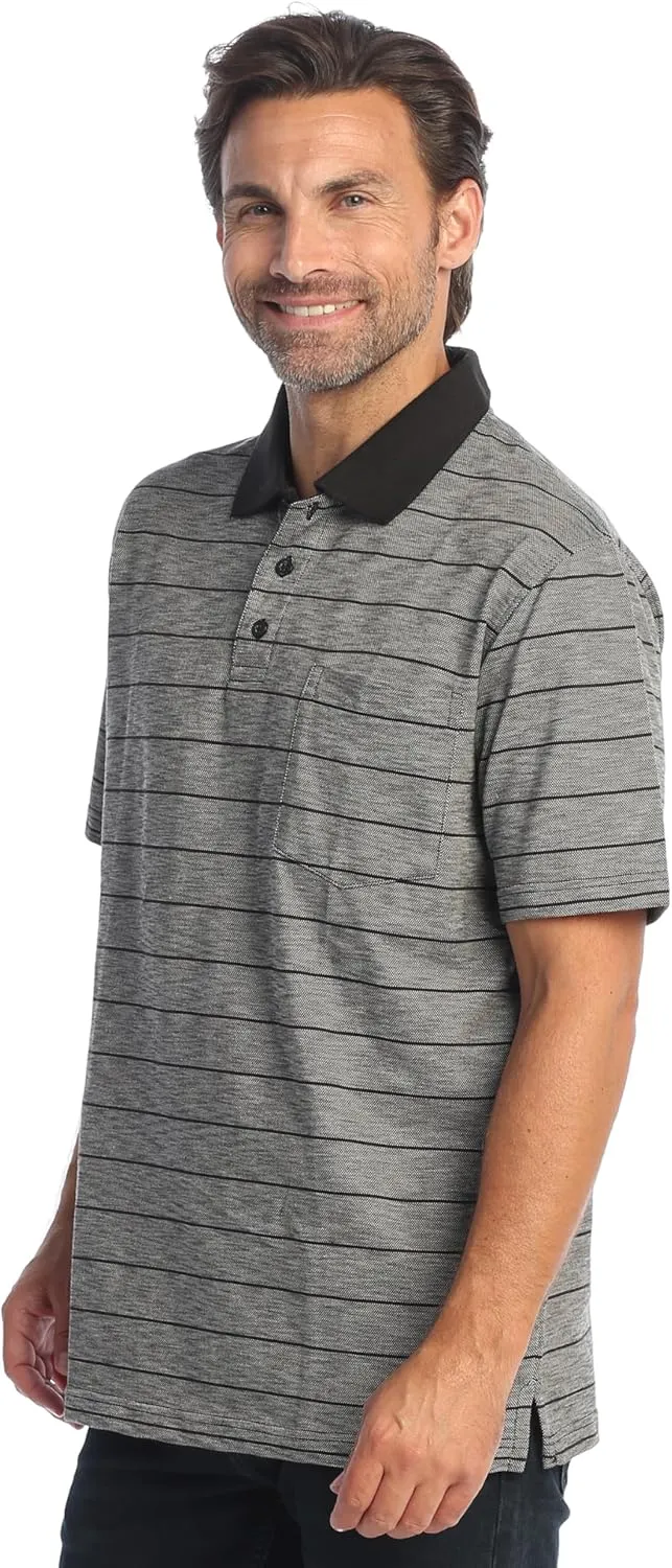 Gioberti Mens Regular Fit Yarn Dye Striped Short Sleeve Polo Shirt with Pocket