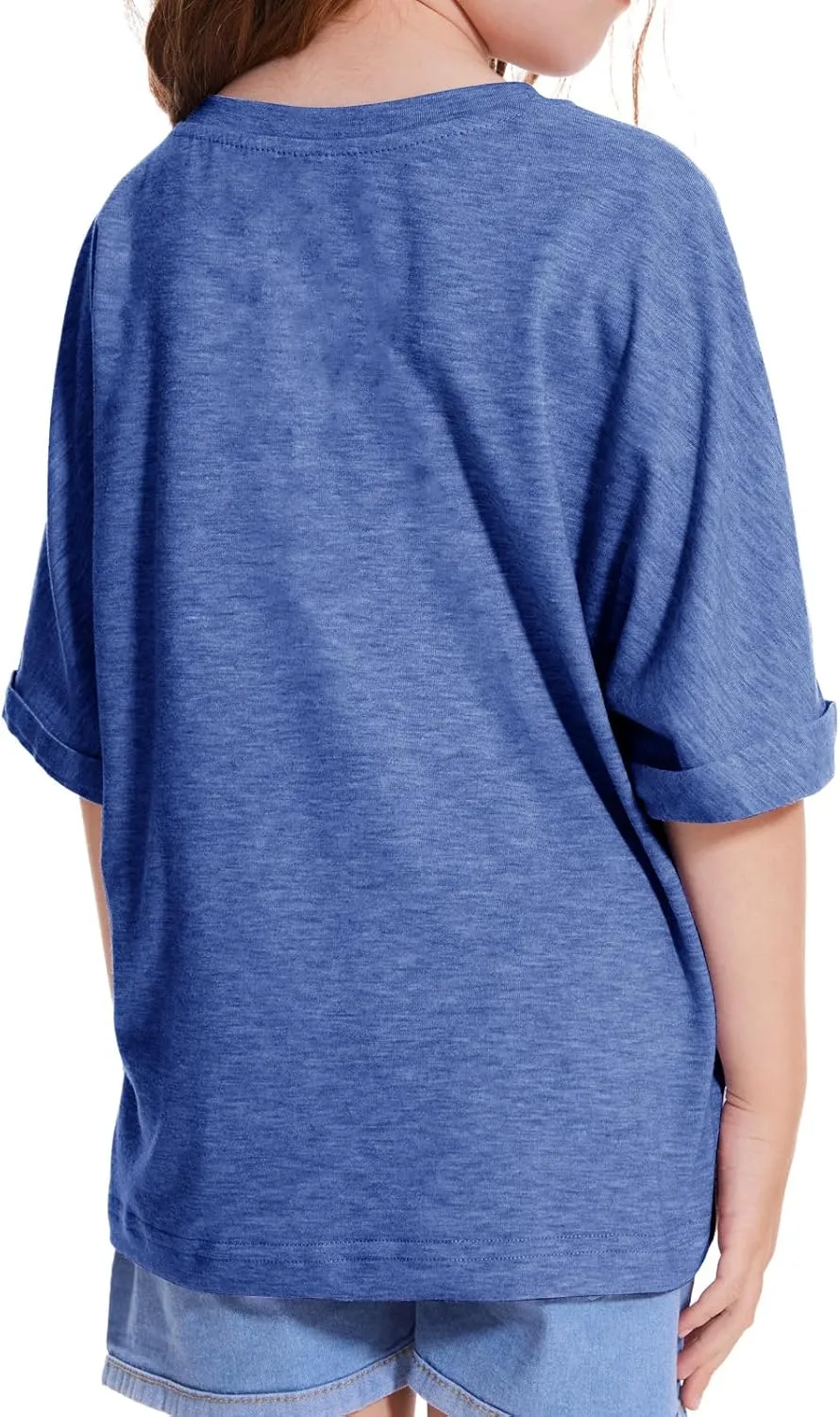 Girls Short Sleeve T Shirts Kids Fashion Oversized Drop Shoulder Tops Tshirts Casual Basic Tee
