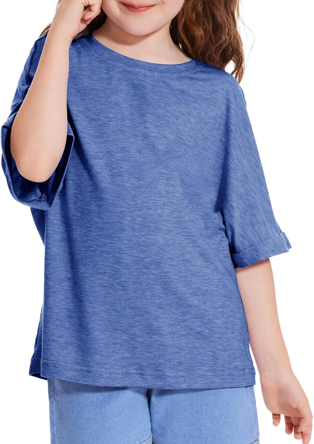 Girls Short Sleeve T Shirts Kids Fashion Oversized Drop Shoulder Tops Tshirts Casual Basic Tee