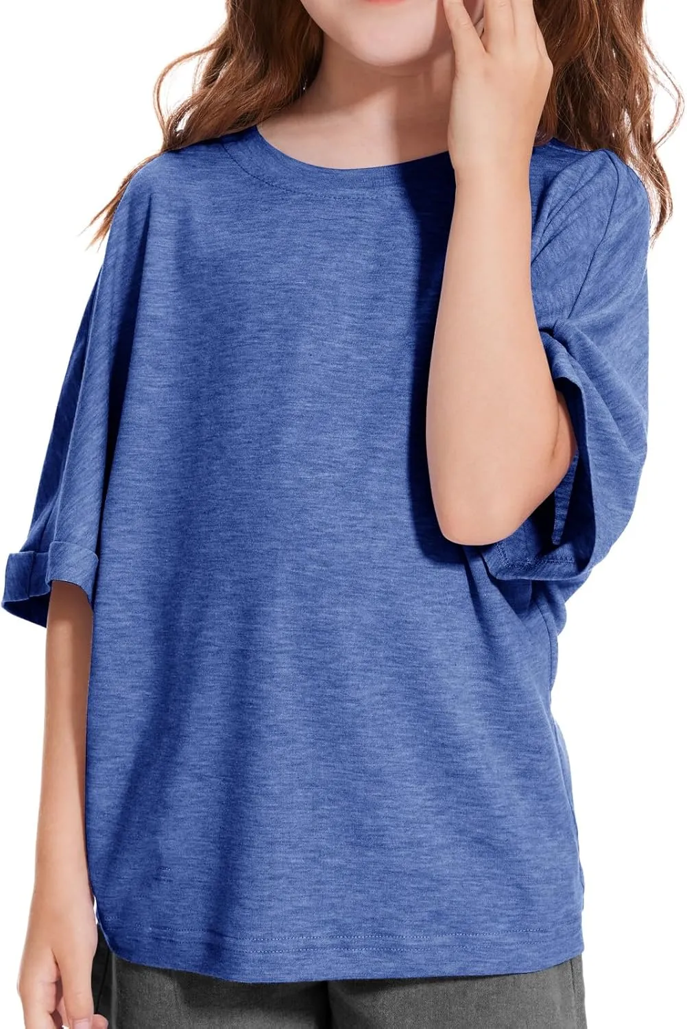 Girls Short Sleeve T Shirts Kids Fashion Oversized Drop Shoulder Tops Tshirts Casual Basic Tee