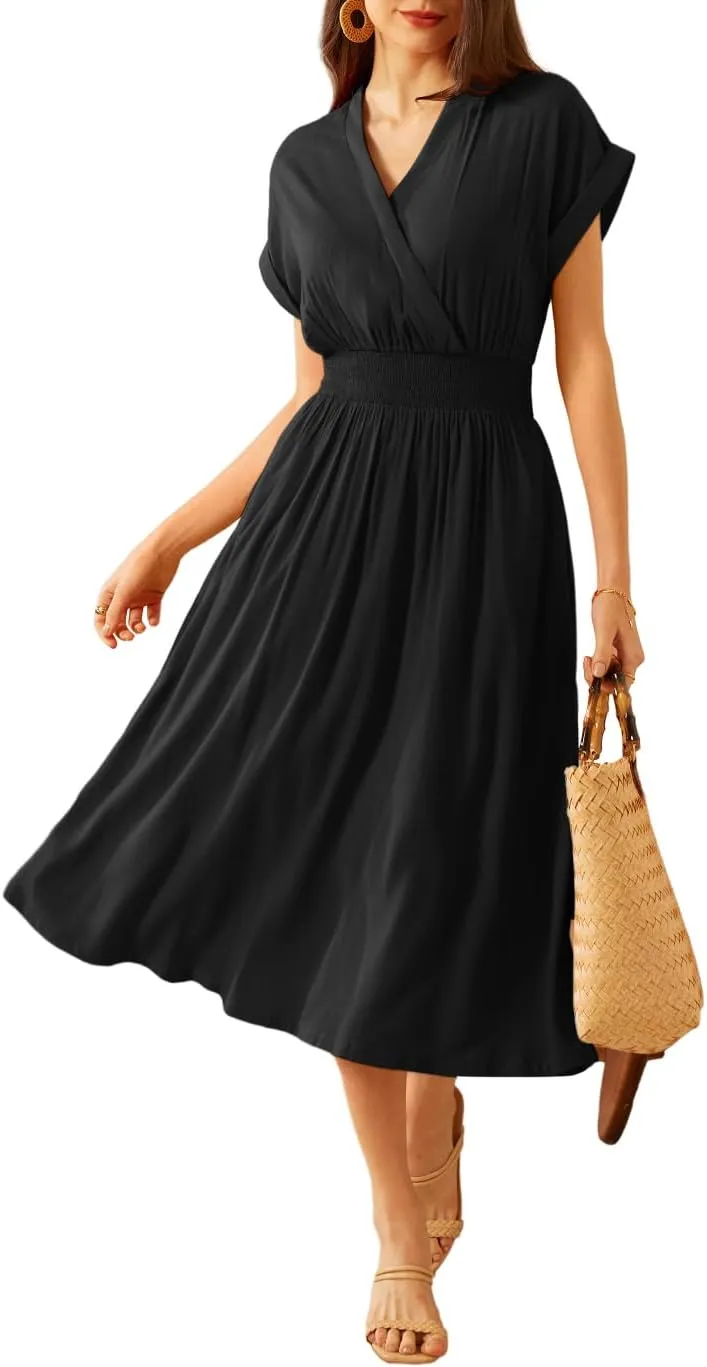 GRACE KARIN Casual Dresses for Women 2025 Summer Smocked High Waist Flowy Dress with Pockets