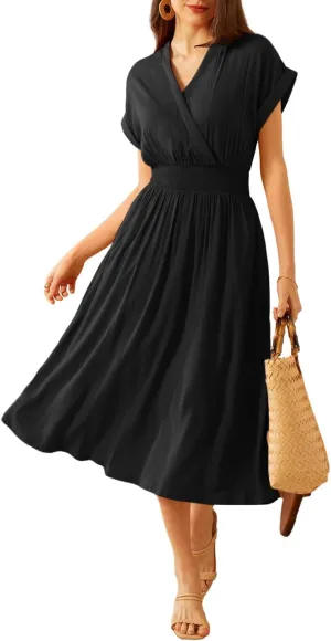 GRACE KARIN Casual Dresses for Women 2025 Summer Smocked High Waist Flowy Dress with Pockets