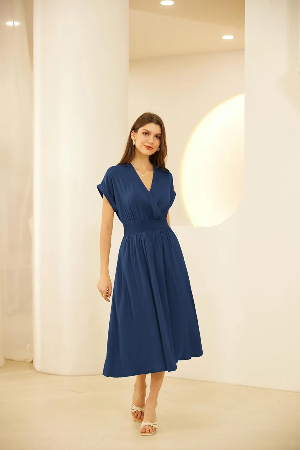 GRACE KARIN Casual Dresses for Women 2025 Summer Smocked High Waist Flowy Dress with Pockets