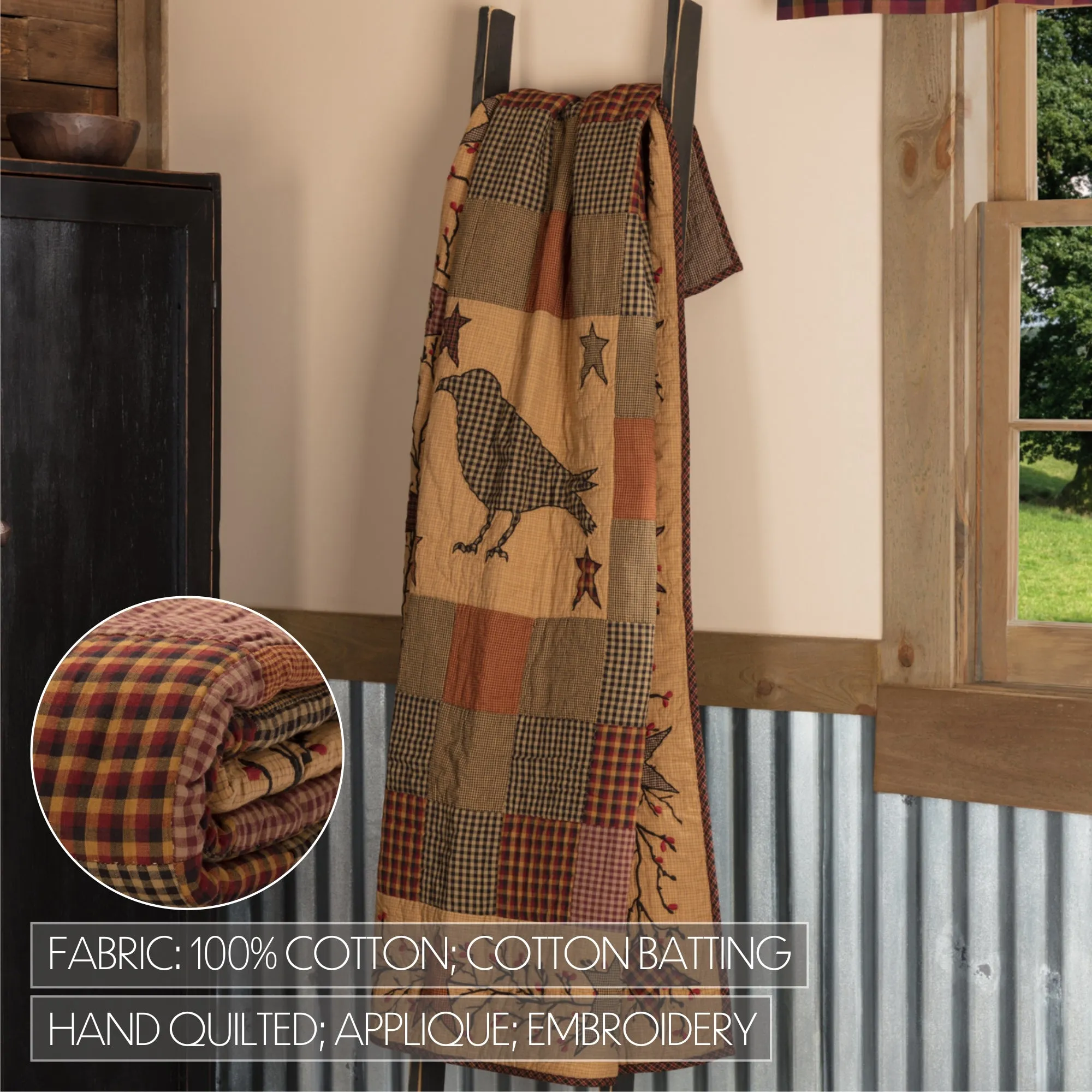 Heritage Farms Applique Crow and Star Quilted Throw 50x60