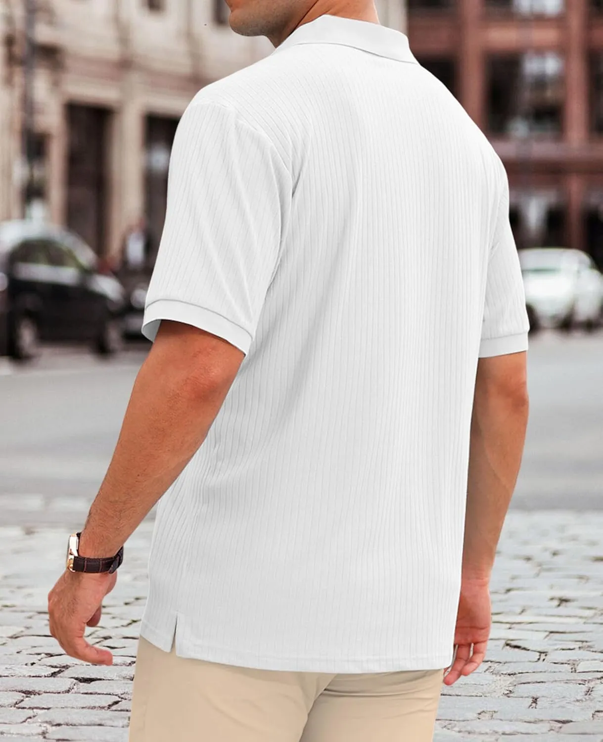 Hodaweislop Men's Knit Polo Shirts Short Sleeve V Neck Golf Shirt Casual Textured Summer Shirts